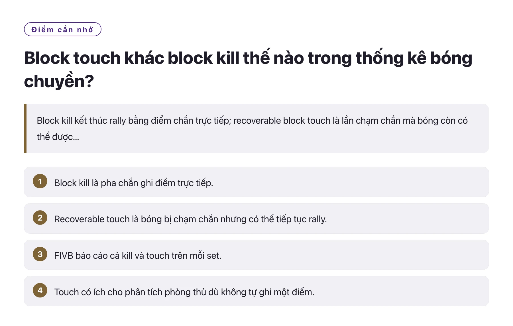 Block touch khác block kill thế nào trong thống kê bóng chuyền?——全文要点速览